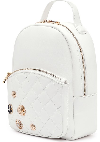 Kadın Beyaz Aksesuarlı Kapitone Sırt Çantası 25ABD2614KP