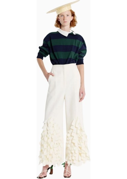 Dikdörtgen Detaylı Ekru Culotte Pantolon Yüksek Bel, Mimari ve Modern Kesim