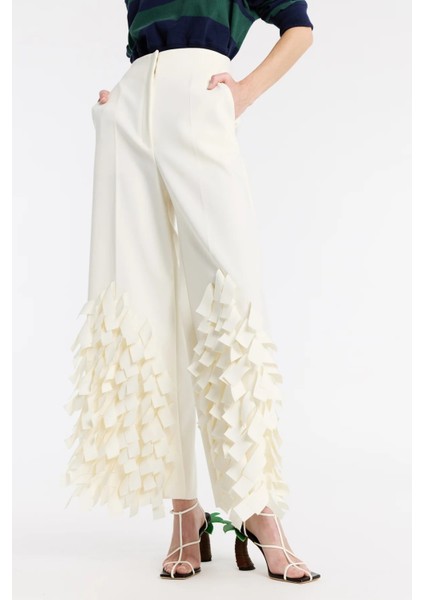 Dikdörtgen Detaylı Ekru Culotte Pantolon Yüksek Bel, Mimari ve Modern Kesim fiyatları