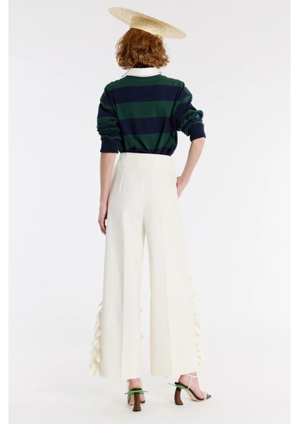 Dikdörtgen Detaylı Ekru Culotte Pantolon Yüksek Bel, Mimari ve Modern Kesim modelleri