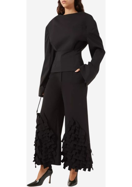 Rectangle Fringe Culotte Pantolon, Siyah fiyatları