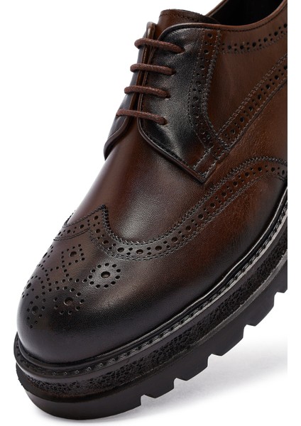 Erkek Kahverengi Bağcıklı Kalın Tabanlı Deri Casual Ayakkabı 25WFD760518