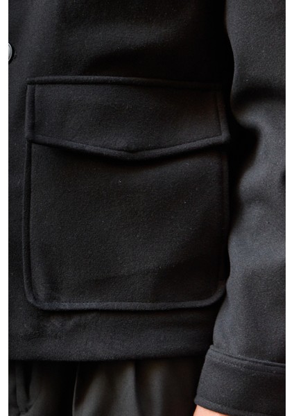 Erkek Gömlek Yaka Düğmeli Kaşe Mont Ceket Siyah modelleri