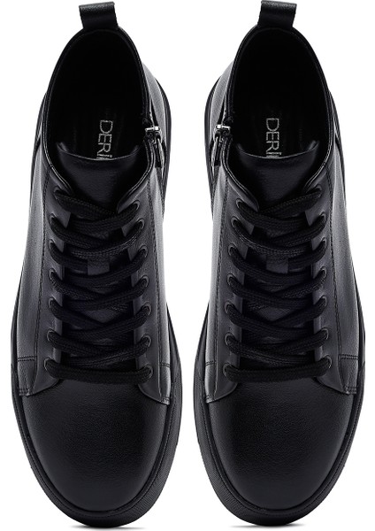 Erkek Siyah Fermuarlı Deri Spor Bot 25WFD760618