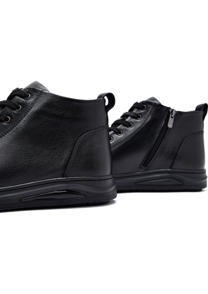 Erkek Siyah Fermuarlı Deri Spor Bot 25WFD760618