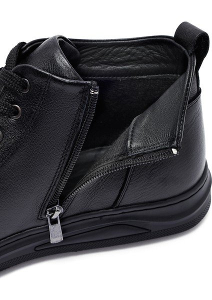 Erkek Siyah Fermuarlı Deri Spor Bot 25WFD760618