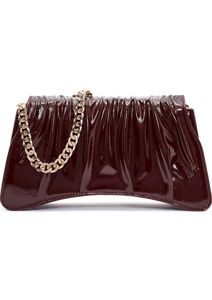 Kadın Bordo Zincir Askılı Rugan Abiye Omuz Çantası 25ABD270016