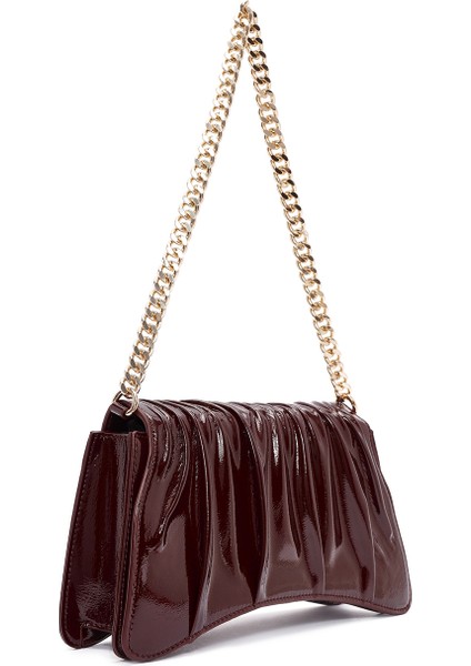 Kadın Bordo Zincir Askılı Rugan Abiye Omuz Çantası 25ABD270016