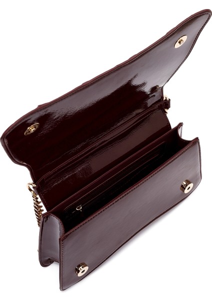 Kadın Bordo Zincir Askılı Rugan Abiye Omuz Çantası 25ABD270016