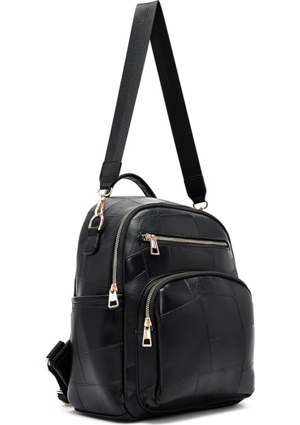 Kadın Siyah Uzun Askılı Baskılı Sırt Çantası 25ABD261726