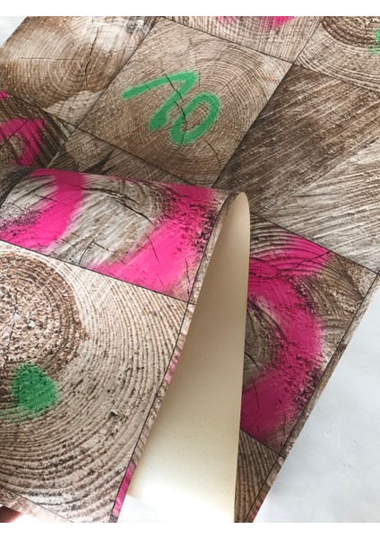 Renkli Kütük Desenli 5m2 Duvar Kağıdı modelleri