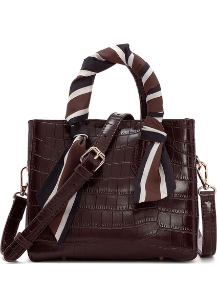 Kadın Bordo Uzun Askılı Kroko Desenli Mini Kol Çantası 25WBD2713E3