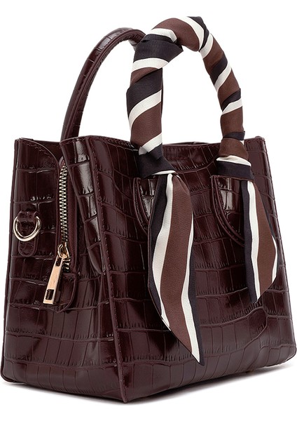 Kadın Bordo Uzun Askılı Kroko Desenli Mini Kol Çantası 25WBD2713E3 indirimleri