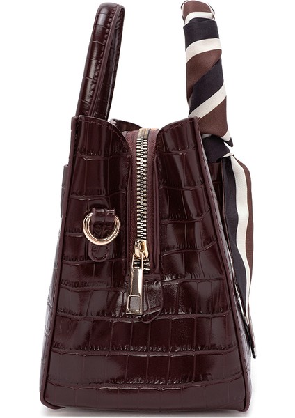 Kadın Bordo Uzun Askılı Kroko Desenli Mini Kol Çantası 25WBD2713E3