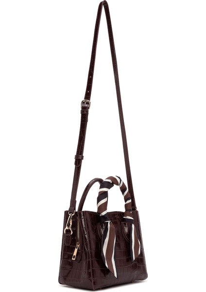 Kadın Bordo Uzun Askılı Kroko Desenli Mini Kol Çantası 25WBD2713E3