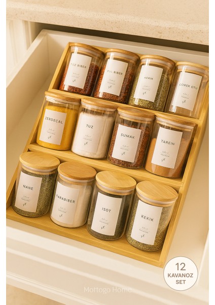 12’li Vakumlu Baharatlık Seti 200 ml – Çekmece Içi & Tezgâh Üstü – Bambu 3 Katlı Merdiven Standlı fiyatları