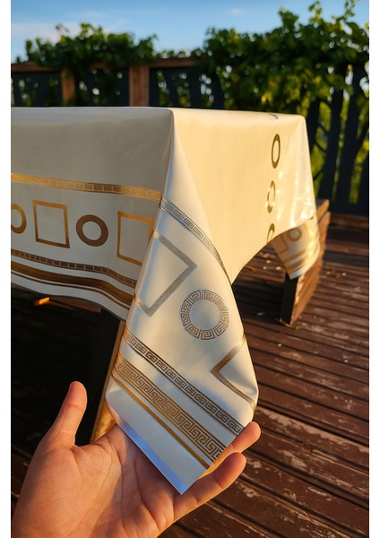 Lüks Desenli Altın Yaldızlı Su Geçirmez Pvc Masa Örtüsü Modern Şık Tasarım Kolay Silinebilir Sofra