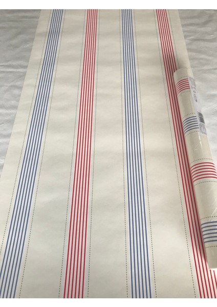 Kırmızı Mavi Çizgili 5m2 Duvar Kağıdı