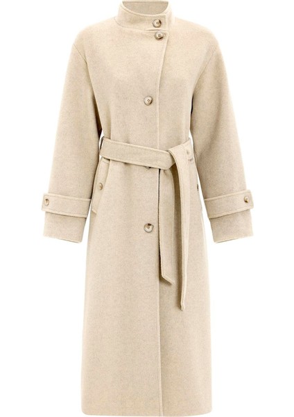 Dik Yaka Oversize Uzun Kaban Bej Melanj 3124 modelleri