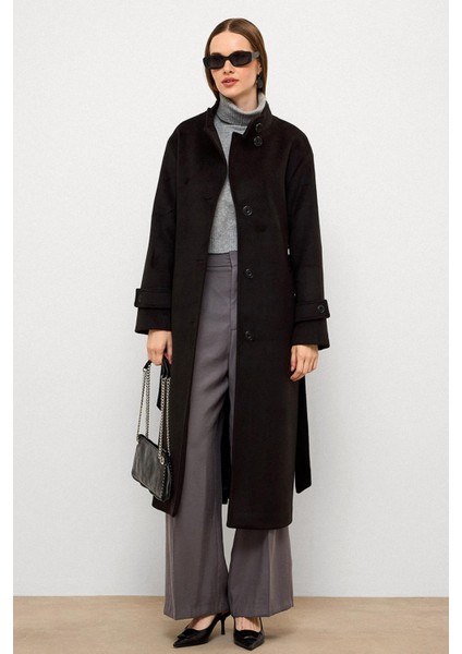 Dik Yaka Oversize Uzun Kaban Siyah 3124 fiyatları