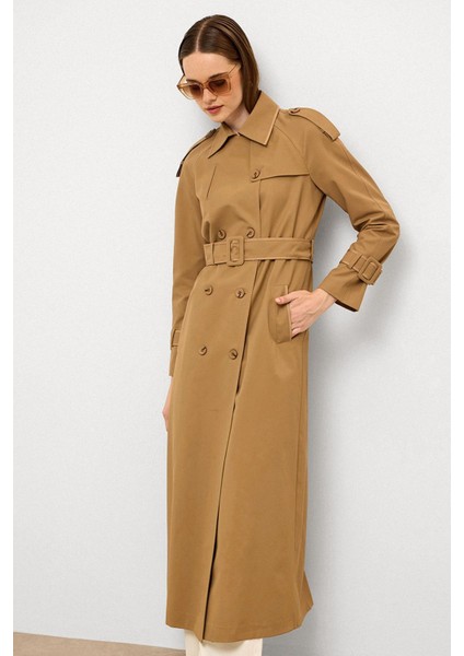 Grogren Detaylı Su Itici Özellikli Uzun Trençkot Kamel 6778 fiyatları