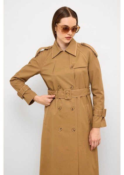 Grogren Detaylı Su Itici Özellikli Uzun Trençkot Kamel 6778 modelleri