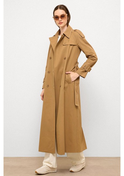 Grogren Detaylı Su Itici Özellikli Uzun Trençkot Kamel 6778 fırsatları