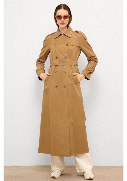 Grogren Detaylı Su Itici Özellikli Uzun Trençkot Kamel 6778 indirimleri