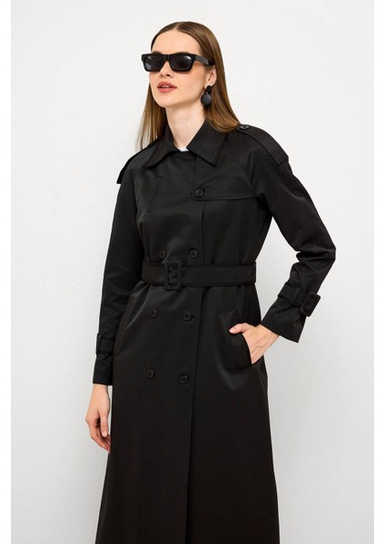 Grogren Detaylı Su Itici Özellikli Uzun Trençkot Siyah 6778 modelleri