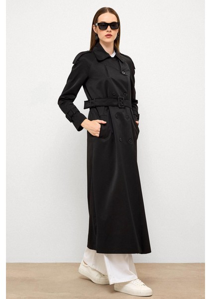 Grogren Detaylı Su Itici Özellikli Uzun Trençkot Siyah 6778 fırsatları