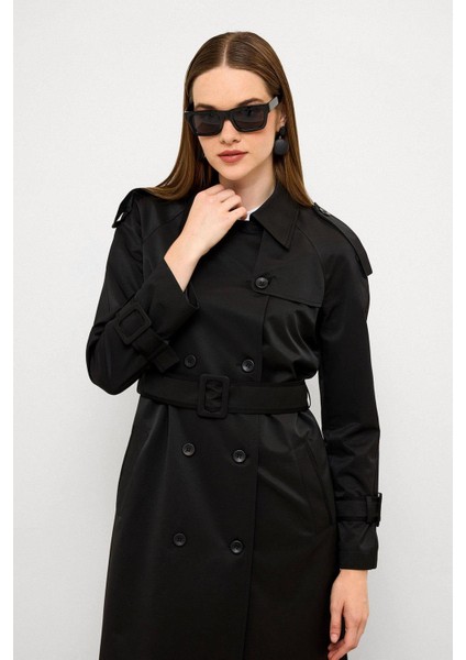 Grogren Detaylı Su Itici Özellikli Uzun Trençkot Siyah 6778 indirimleri