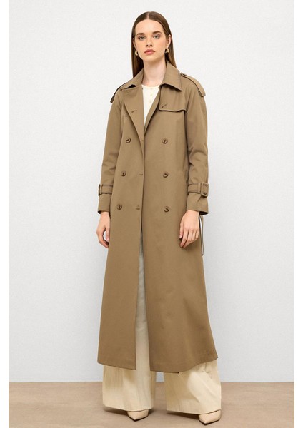 Grogren Detaylı Su Itici Özellikli Uzun Trençkot Vizon 6778 fiyatları