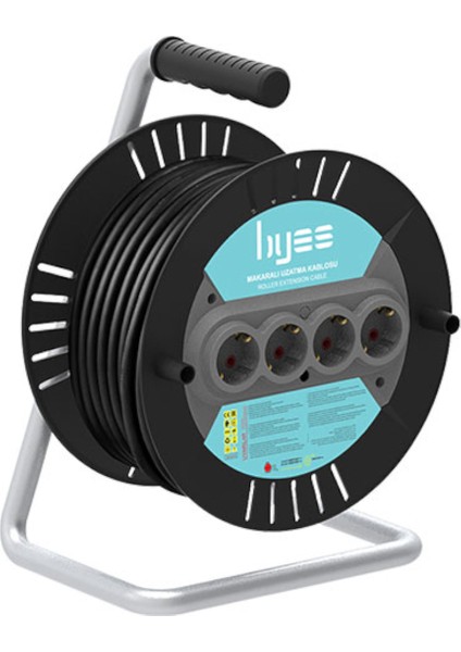 BY15K1003 Kablolu 4 Prizli - 40M 3x1,5 Plastik Kablo Makarası