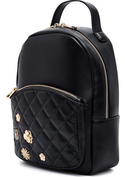 Kadın Siyah Aksesuarlı Kapitone Sırt Çantası 25ABD2614KP