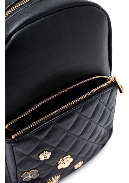 Kadın Siyah Aksesuarlı Kapitone Sırt Çantası 25ABD2614KP