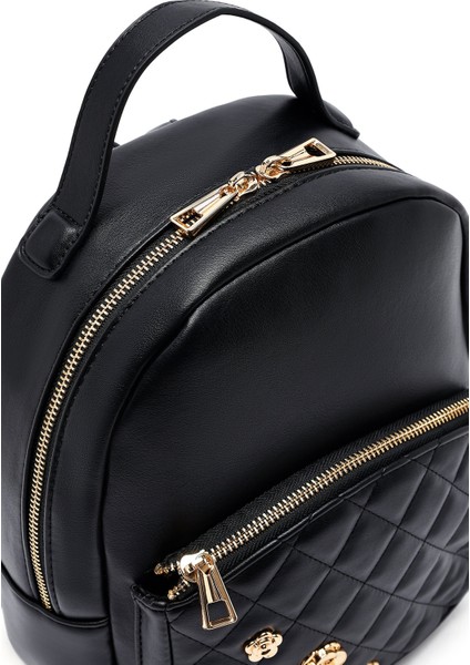 Kadın Siyah Aksesuarlı Kapitone Sırt Çantası 25ABD2614KP