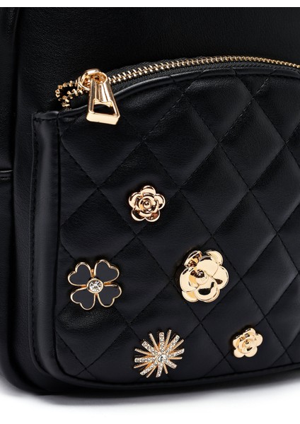 Kadın Siyah Aksesuarlı Kapitone Sırt Çantası 25ABD2614KP