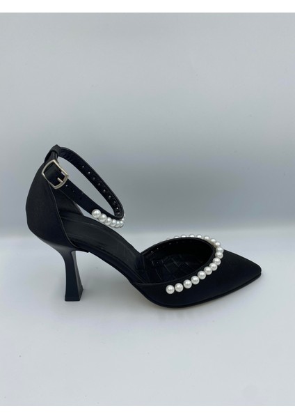 Pearl Kemerli Inci Detaylı 9 cm Topuklu Saten Kadın Ayakkabı