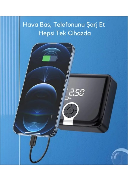 ZC-001 | Taşınabilir Akıllı Dijital Ekranlı Araç Hava Kompresörü | Powerbank Özellikli | 150 PSI | LED Aydınlatma & SOS Işık | Araba – Motosiklet – Bisiklet – Top modelleri