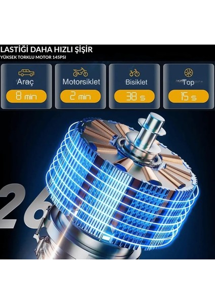 ZC-001 | Taşınabilir Akıllı Dijital Ekranlı Araç Hava Kompresörü | Powerbank Özellikli | 150 PSI | LED Aydınlatma & SOS Işık | Araba – Motosiklet – Bisiklet – Top