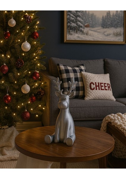 Dekoratif Oturan Geyik Biblo – 18 cm | Gold, Gümüş, Kırmızı Renk Seçenekleri