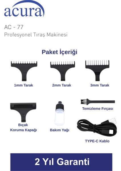 Ac-77 Titanyum Seramik Bıçaklı Profesyonel Sakal Ense Tıraş Makinesi modelleri