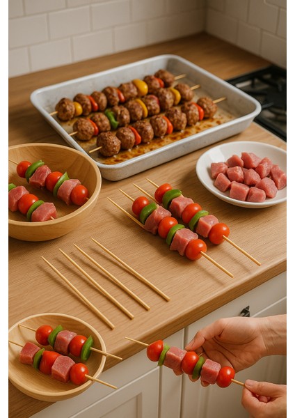 Bambu Çöp Şiş & Yanmaz Bambu Şiş & Tek Kullanımlık Mangal ve Barbekü Şişi & 100 Adet & 25 cm & Aırfryer Çöp Şiş fiyatları