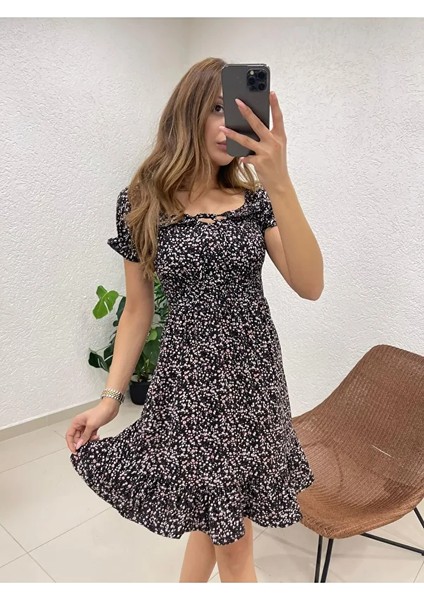 Kadın Çıtır Desen Dar Kalıp Gipeli Kısa %100 Pamuk Viskon Elbise