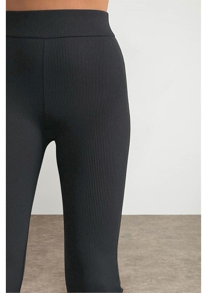 Kadın Siyah Ispanyol Paça Fitilli Yüksek Bel Tayt modelleri