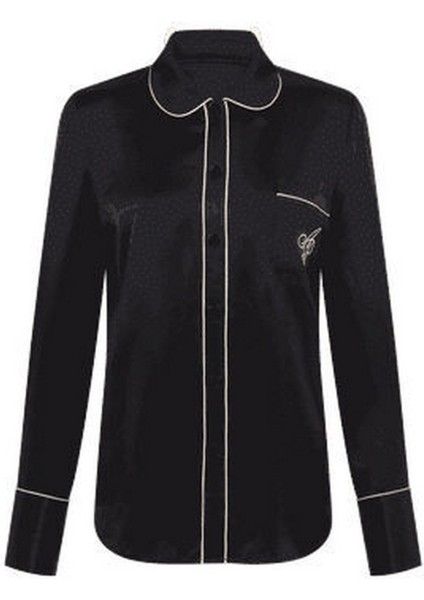 Klasik Siyah Ipek Pijama Gömleği - Konforlu, Erkek Modelli, Bol Kemerli