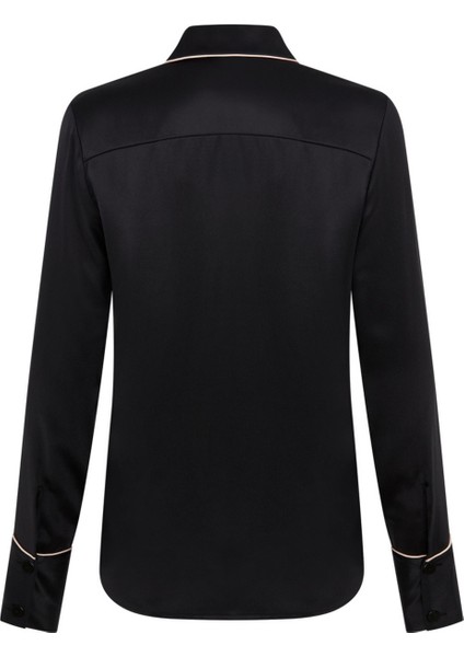 Klasik Siyah Ipek Pijama Gömleği - Konforlu, Erkek Modelli, Bol Kemerli fiyatları