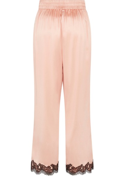 Amelea Pembe Yüksek Bel Stretch Ipek Saten Pijama Altı Siyah Dantel Detaylı Konforlu Tasarım
