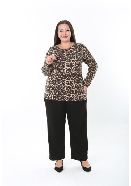 Kadın Desenli Likralı Yünlü Viskon Bluz