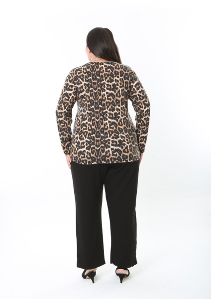 Kadın Desenli Likralı Yünlü Viskon Bluz